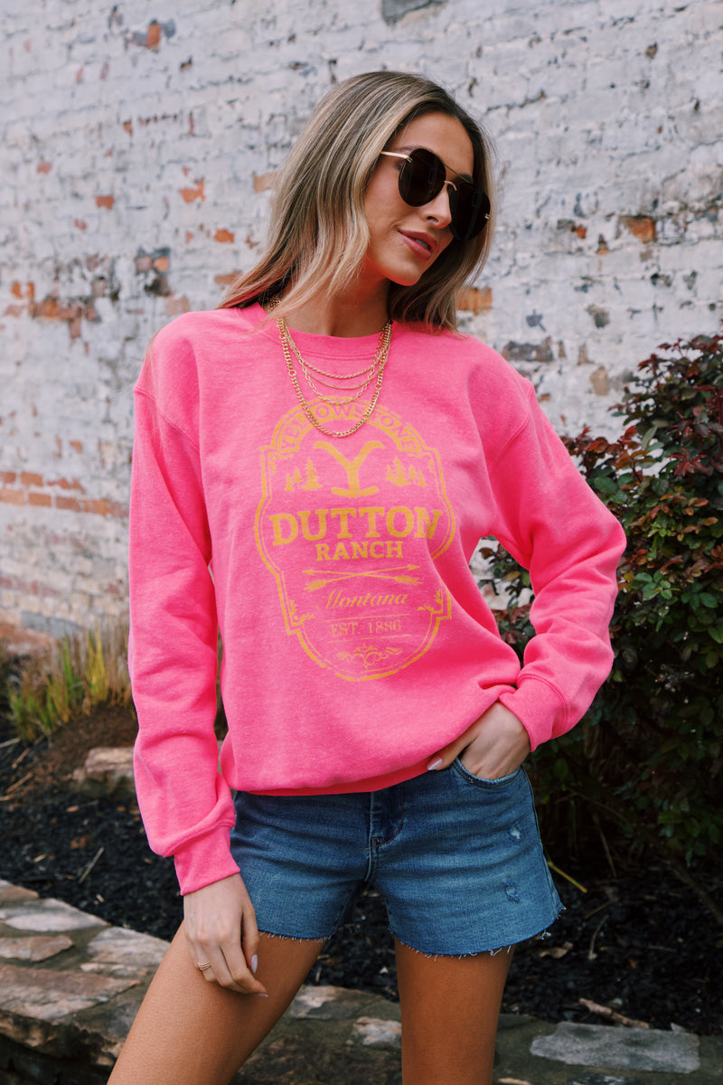 Dutton Ranch Yellowstone Sweatshirt, Hot Pink