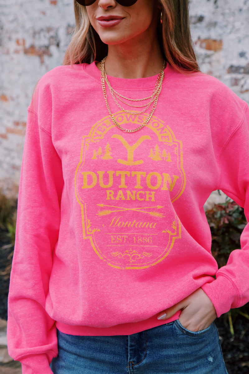 Dutton Ranch Yellowstone Sweatshirt, Hot Pink