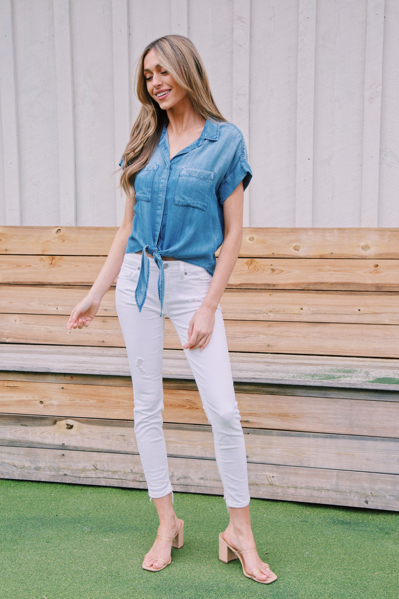 Zuria Tie Front Button Up, Harbor Lake | Velvet Heart