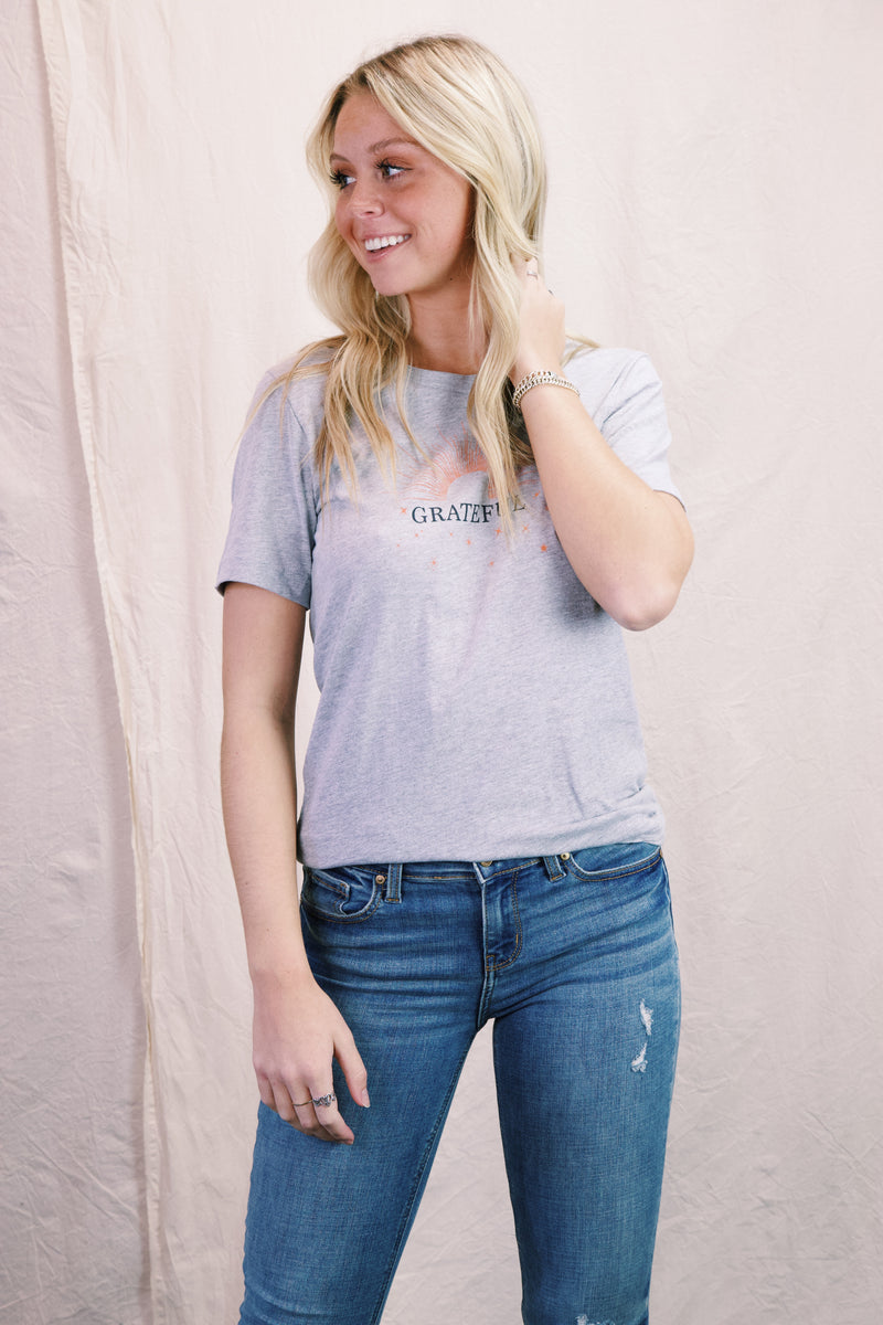 Grateful Sunburst Graphic Tee, Heather Grey