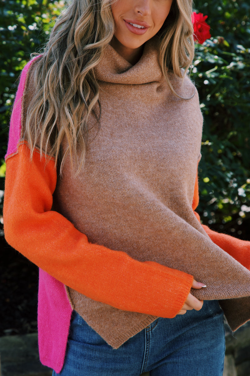 Velma Colorblock Sweater, Pink Combo