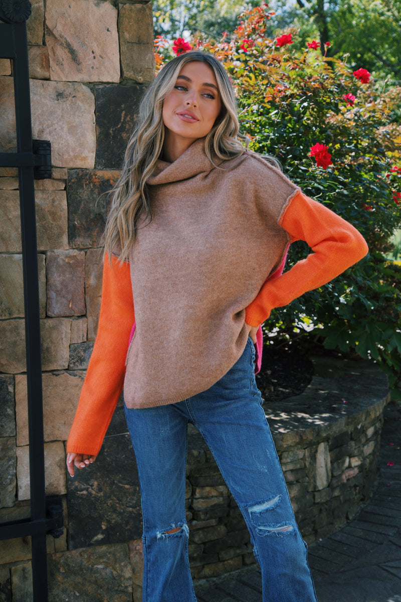 Velma Colorblock Sweater, Pink Combo