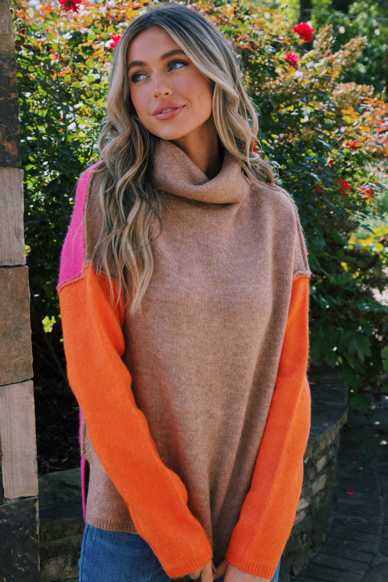 Velma Colorblock Sweater, Pink Combo
