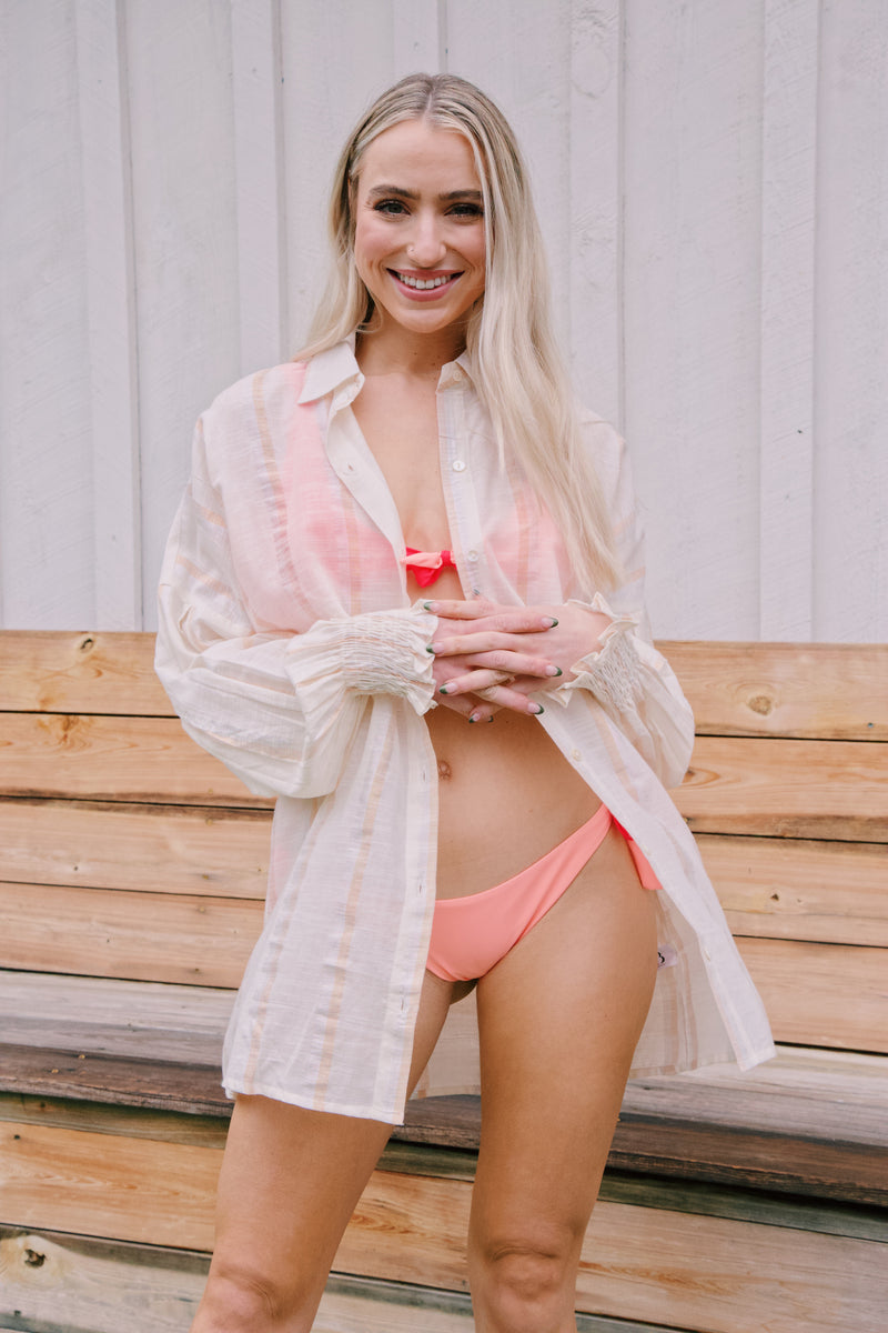 Bright Bloom Color Block Bikini Top, Coral