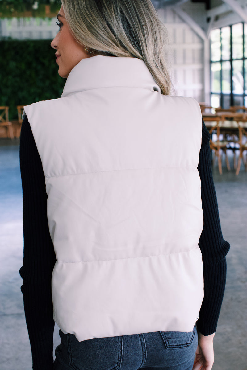 Vail Puffy Faux Leather Vest, Cream