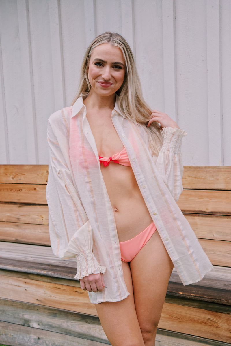Bright Bloom Color Block Bikini Top, Coral