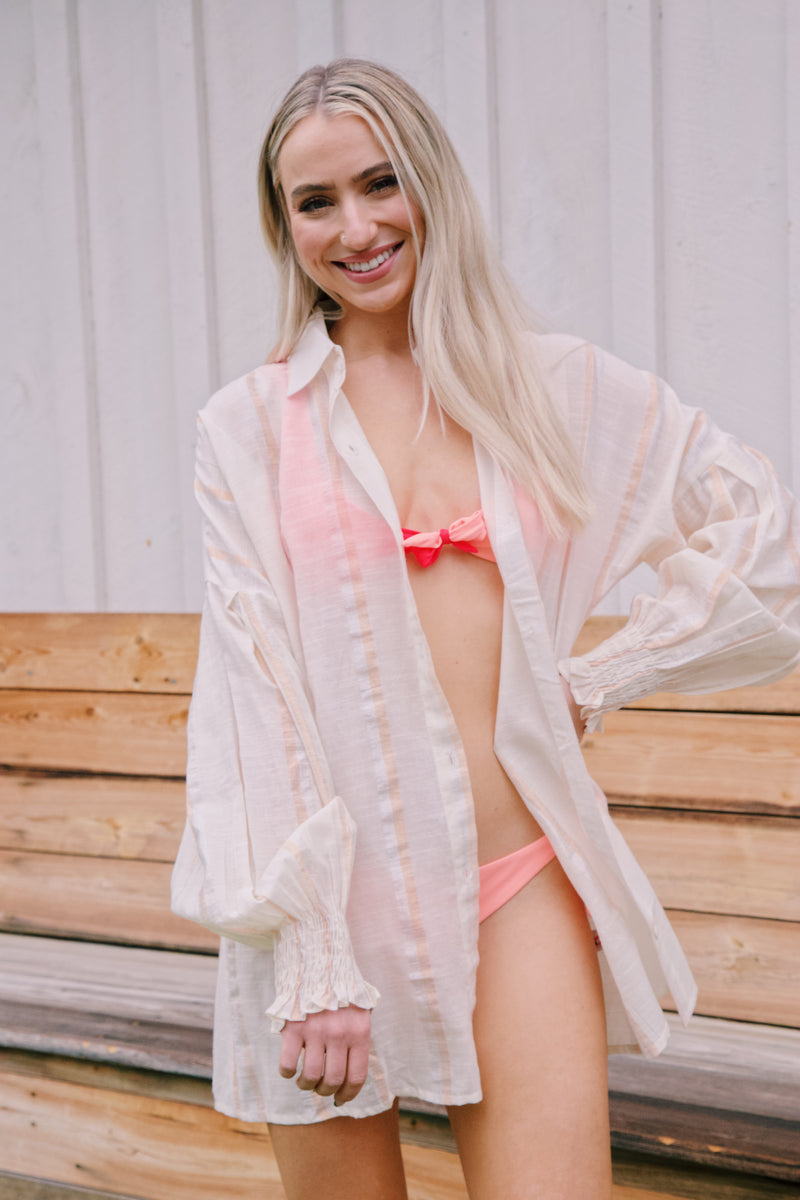 Bright Bloom Color Block Bikini Top, Coral