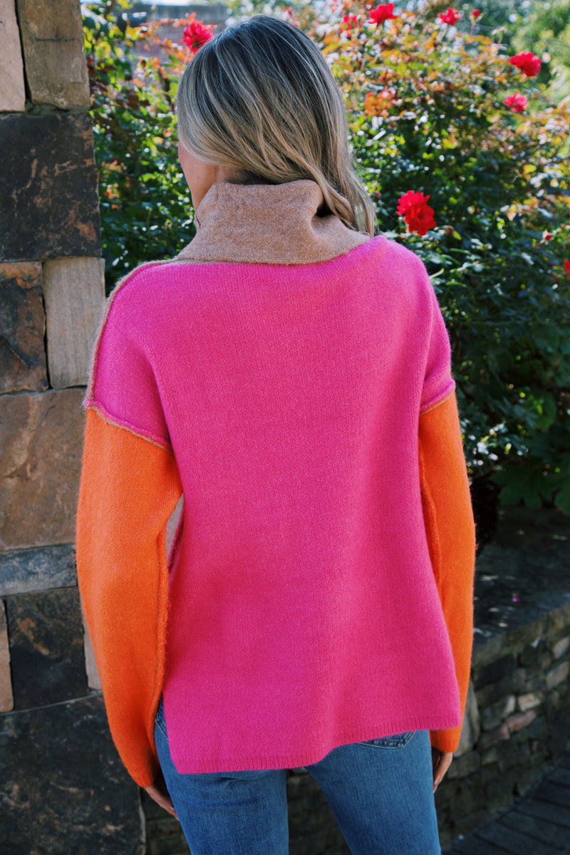 Velma Colorblock Sweater, Pink Combo