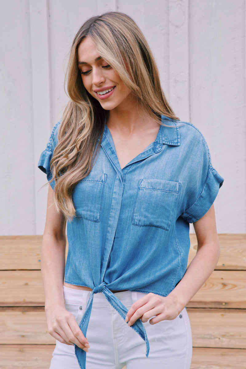 Zuria Tie Front Button Up, Harbor Lake | Velvet Heart
