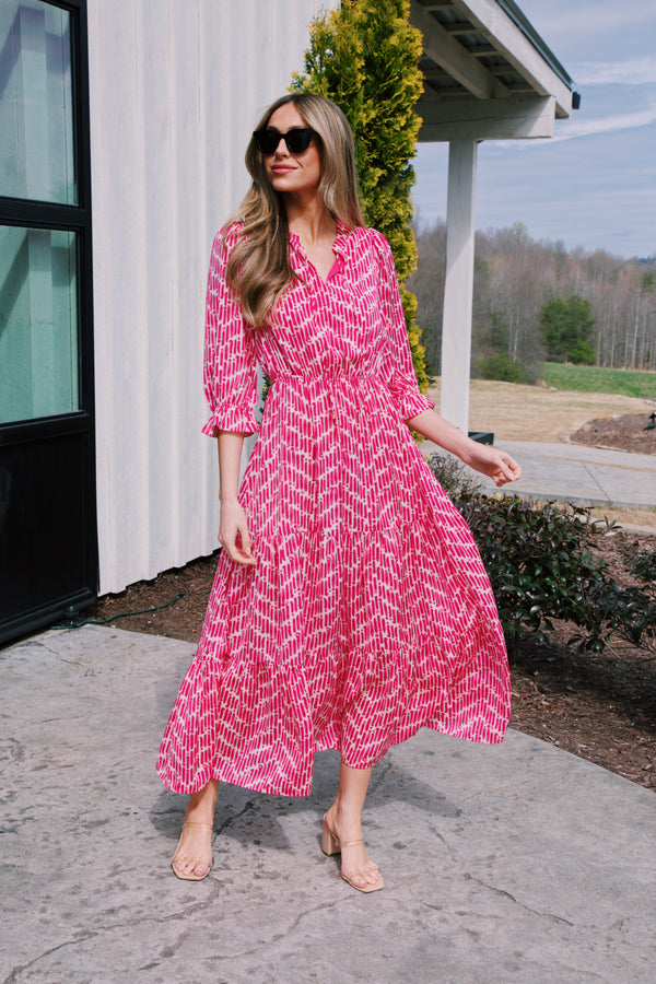 Throwback Tiered Maxi Dress, Bubble Gum