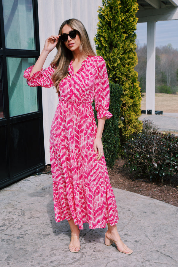 Throwback Tiered Maxi Dress, Bubble Gum
