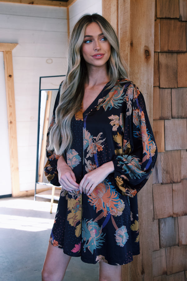 Midnight Sky Printed Dress, Black