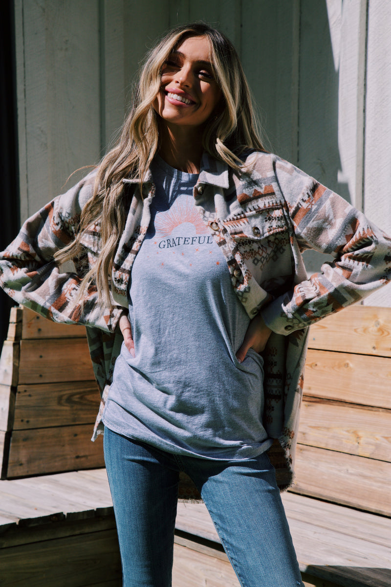 Grateful Sunburst Graphic Tee, Heather Grey