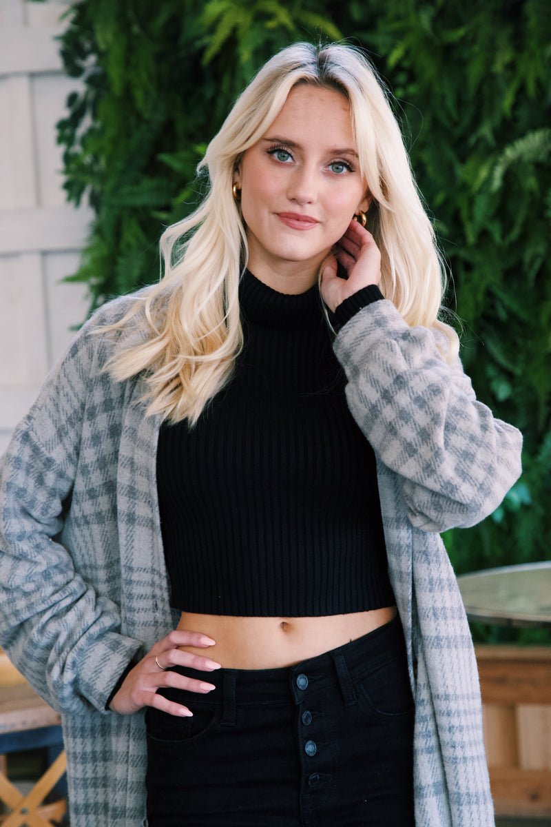 Tyra Turtleneck Crop Top, Black