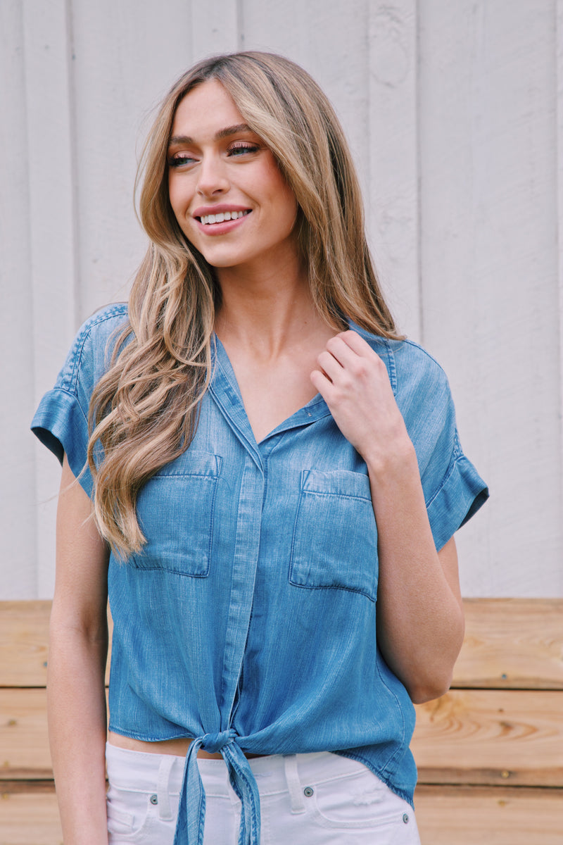 Zuria Tie Front Button Up, Harbor Lake | Velvet Heart