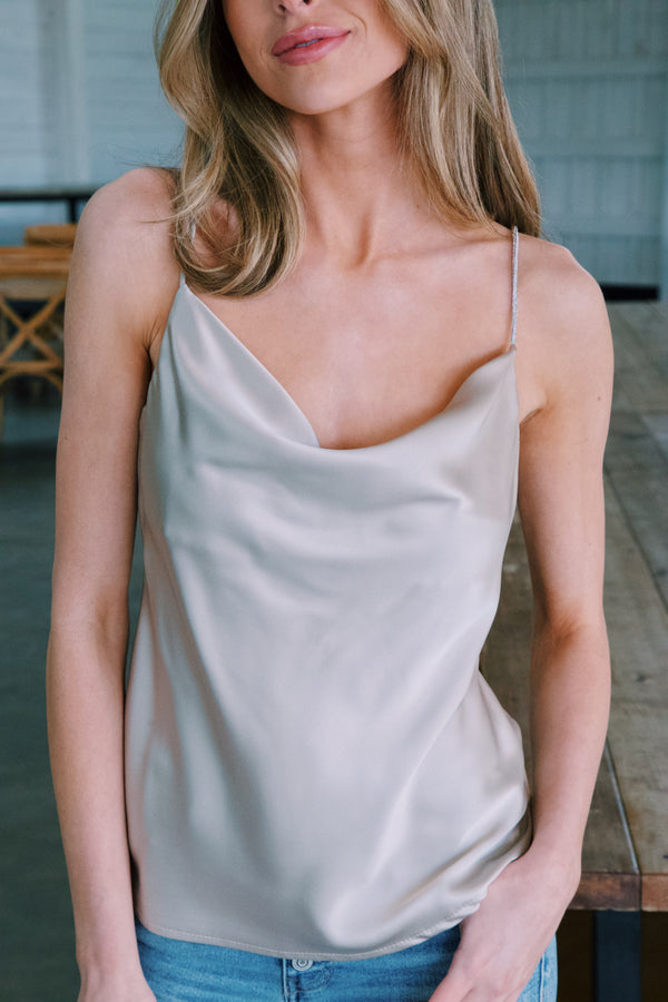 Riesling Rhinestone Satin Cami, Champagne