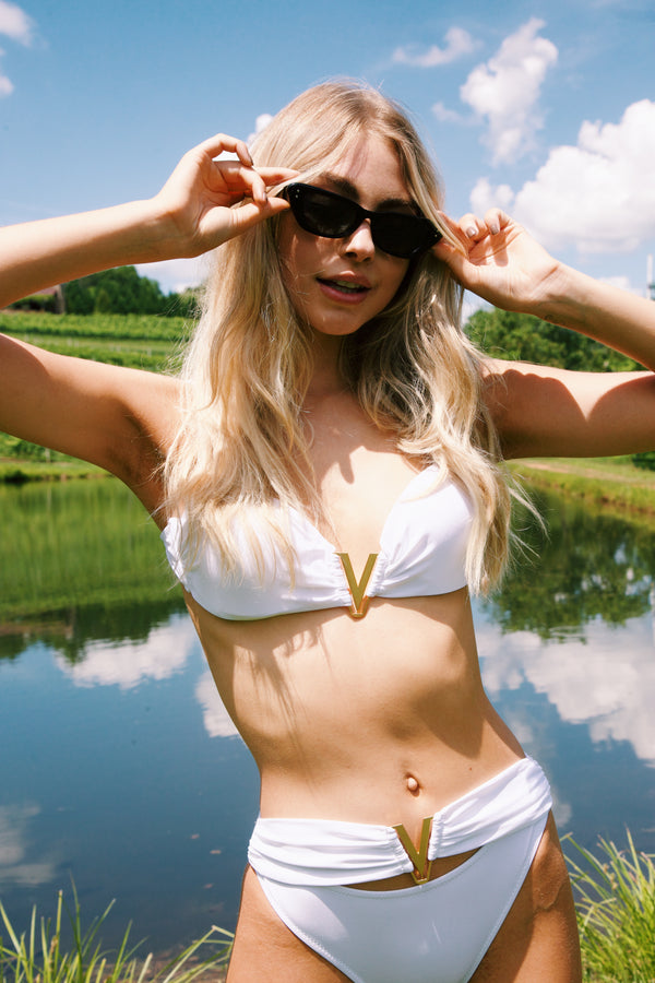 Sarah V Accent Bikini Top, White