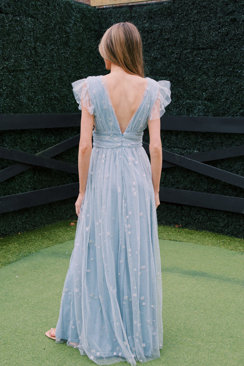 Isadora Glitter Maxi Dress, Dusty Blue