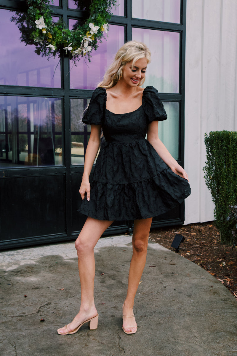 Easton Tiered Mini Dress, Black