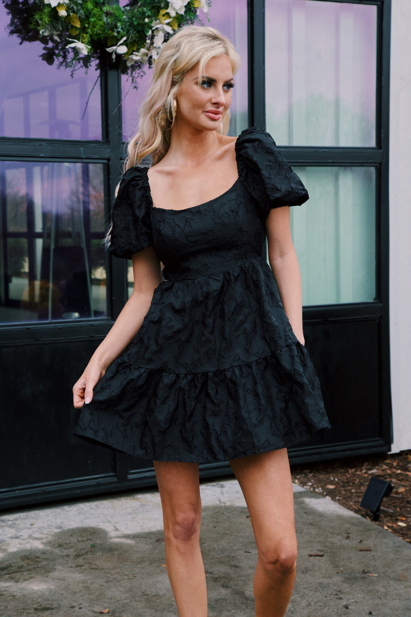 Easton Tiered Mini Dress, Black
