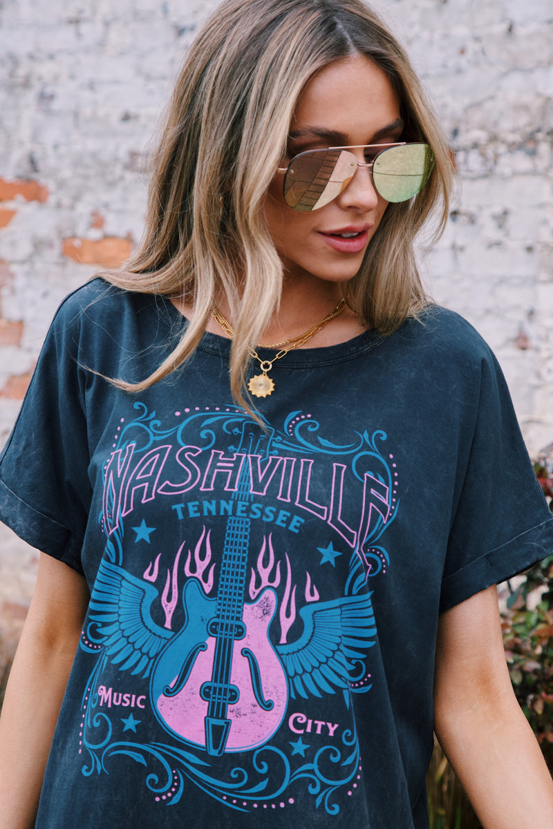 Nashville Graphic T-Shirt Dress, Black
