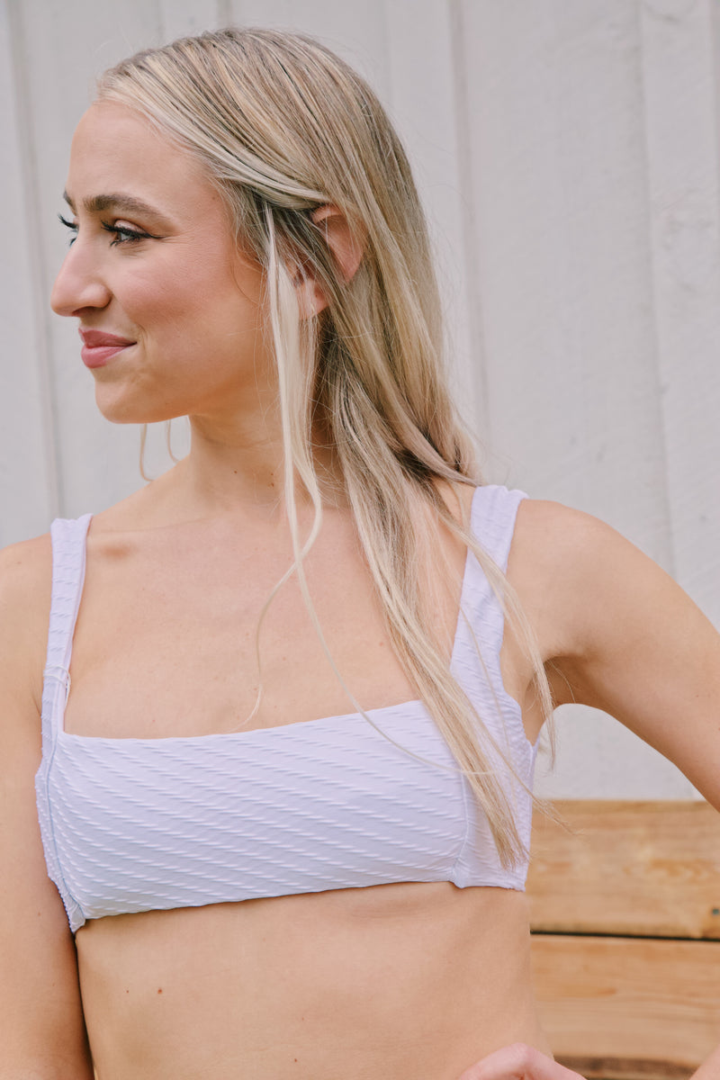 Lotta Textured Bikini Top, White