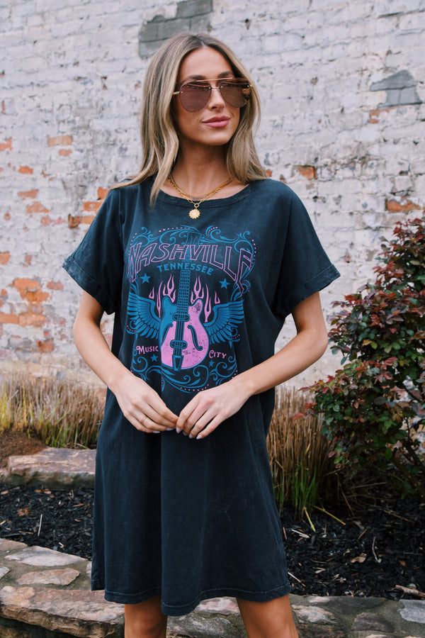 Nashville Graphic T-Shirt Dress, Black