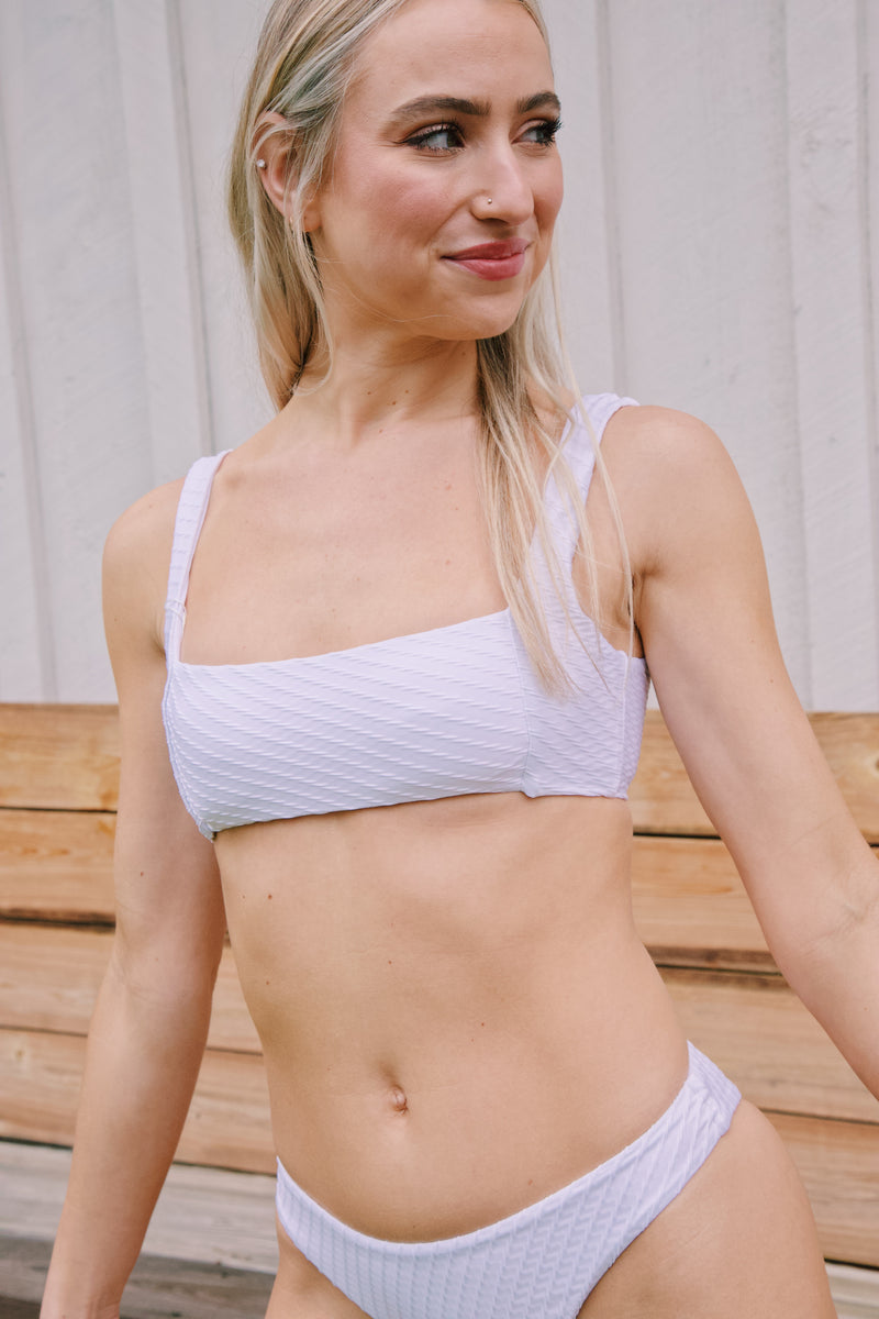 Lotta Textured Bikini Bottom, White