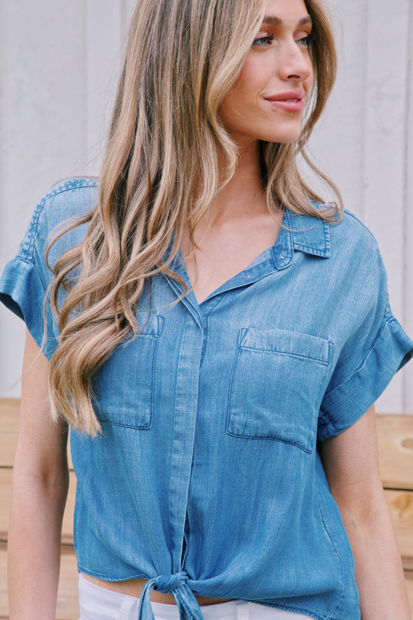 Zuria Tie Front Button Up, Harbor Lake | Velvet Heart