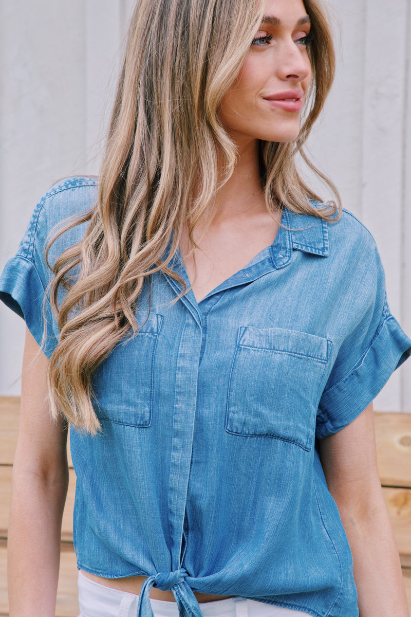 Zuria Tie Front Button Up, Harbor Lake | Velvet Heart