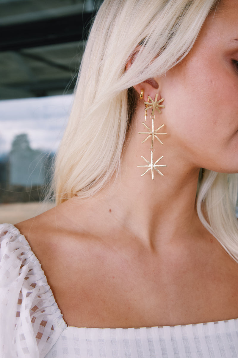 Triple Burst Dangle Earring, Brass | Ink + Alloy