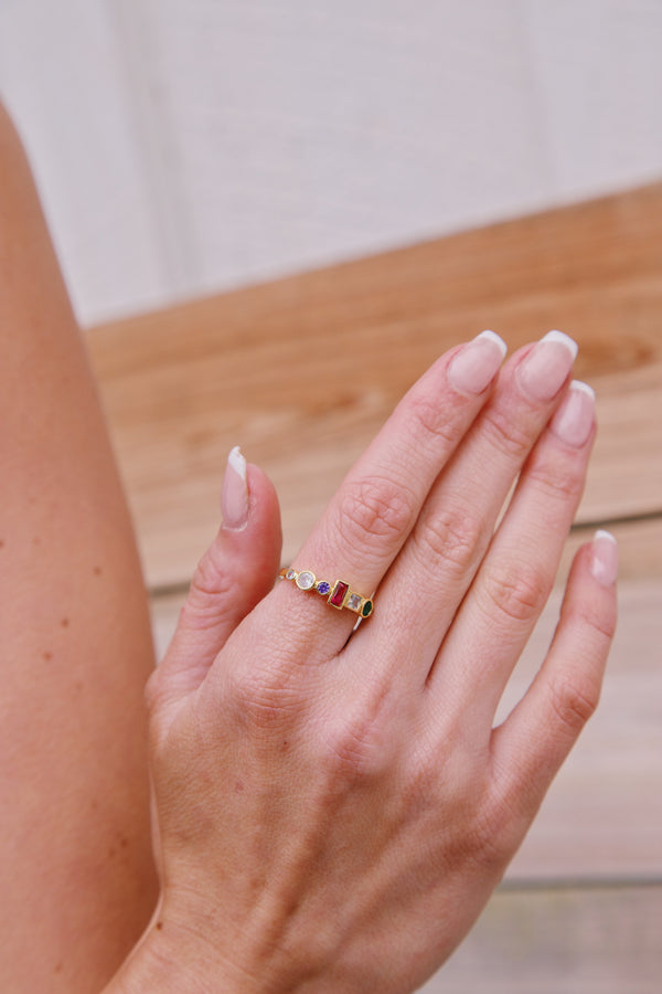 Treasure Chest Adjustable Ring, Gold Multi