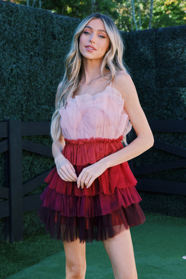 Treat Me Right Tulle Dress, Red Multi