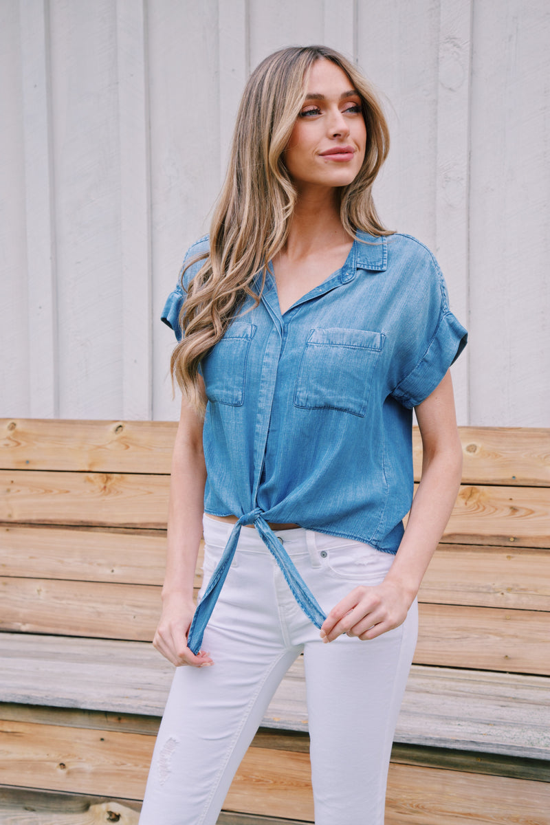 Zuria Tie Front Button Up, Harbor Lake | Velvet Heart