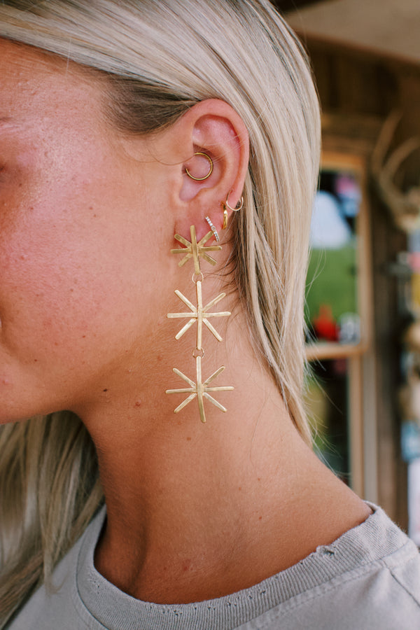 Triple Burst Dangle Earring, Brass | Ink + Alloy