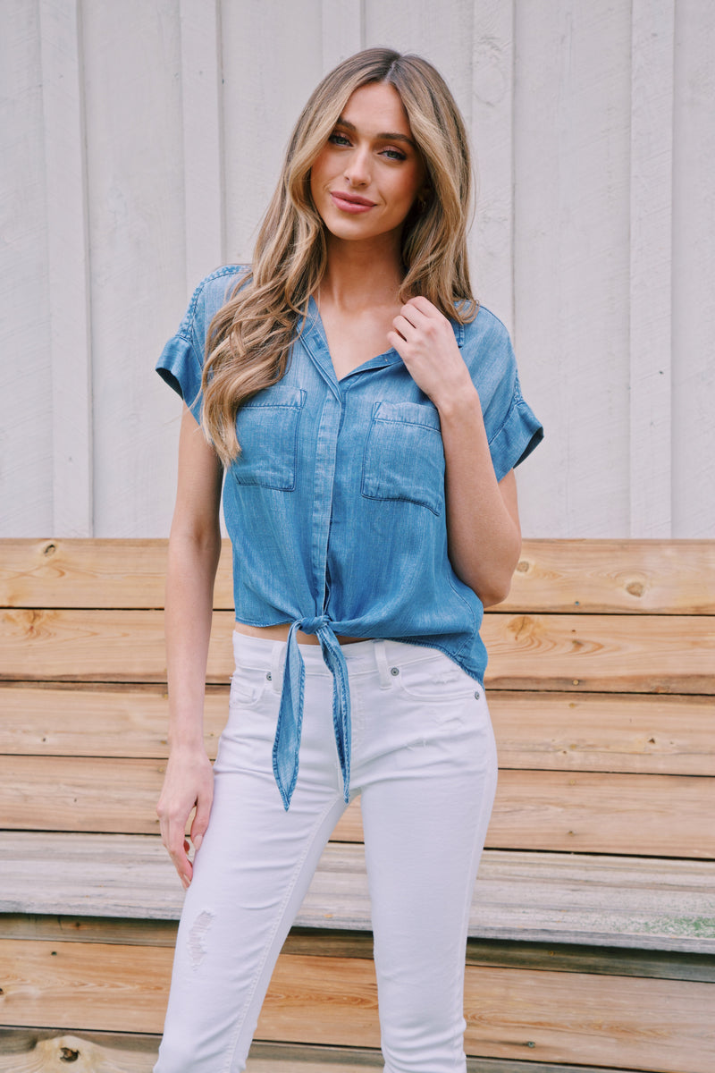Zuria Tie Front Button Up, Harbor Lake | Velvet Heart