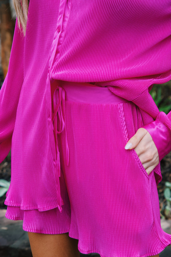 Anastasia Plisse Shorts, Hot Pink