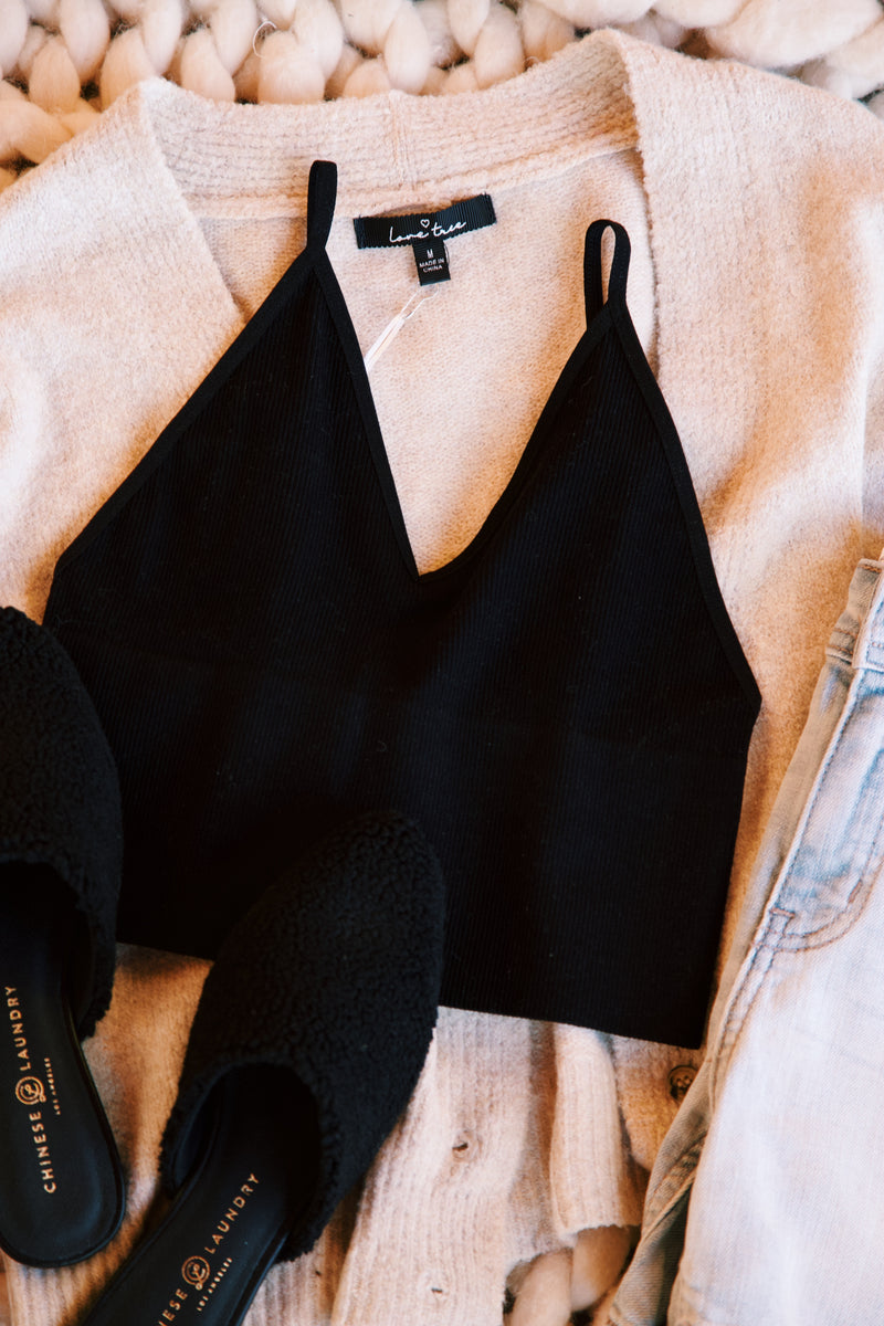 Eva Ribbed Cropped Cami, Black