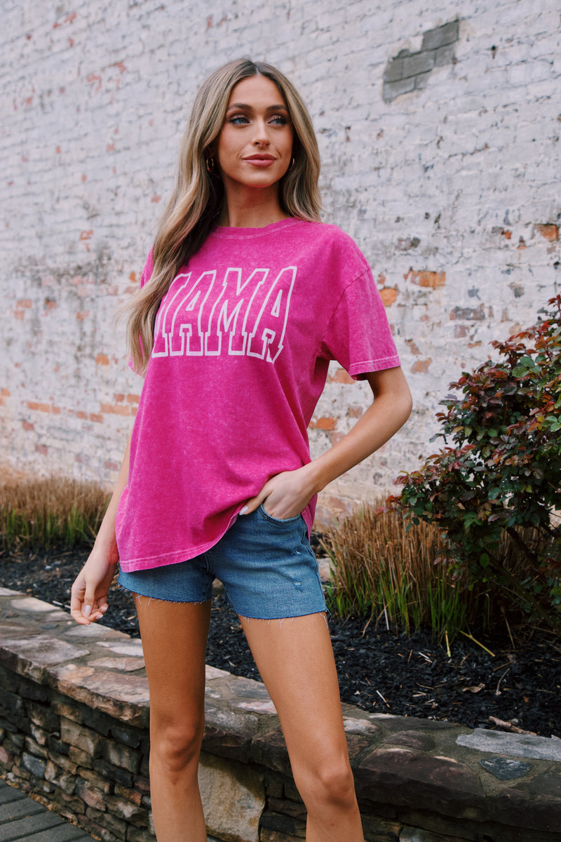 Mama Mineral Washed Graphic Tee, Hot Pink