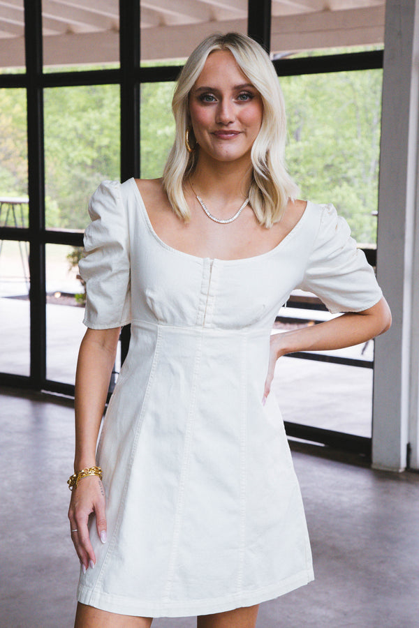 Cheyenne Denim Mini Dress, Ivory | Free People