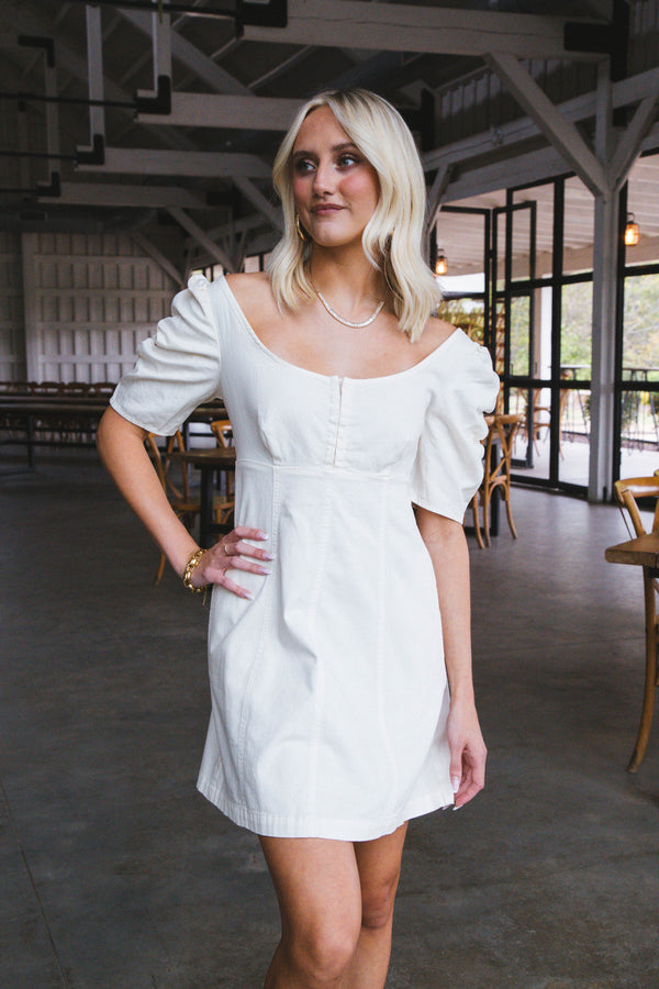 Cheyenne Denim Mini Dress, Ivory | Free People