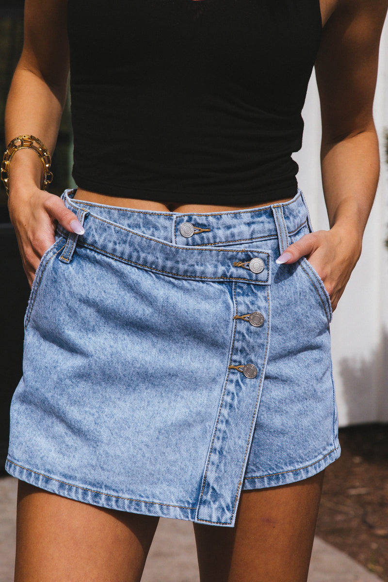 Izzy Denim Skort, Light Wash