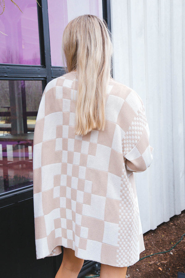 Check Me Checkerboard Cardigan, Latte Multi