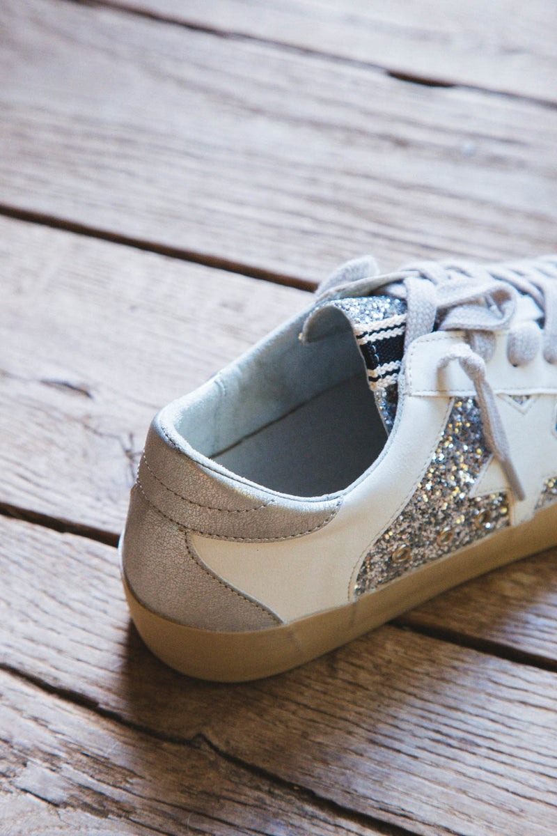 Paris Glitter Detail Lace Up Sneaker, Silver Sparkle | SHUSHOP