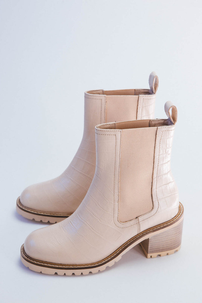 Far-Fetched Croc Leather Boot, Cream | Seychelles