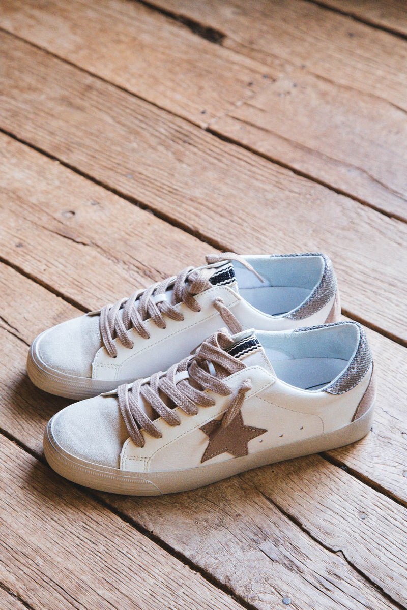 Pilar Lace Up Star Sneaker, White/Taupe | SHUSHOP