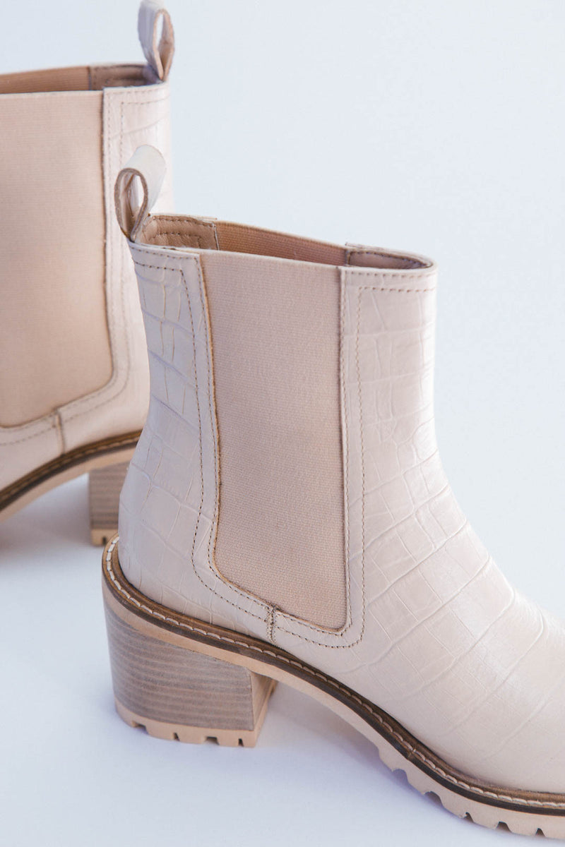 Far-Fetched Croc Leather Boot, Cream | Seychelles