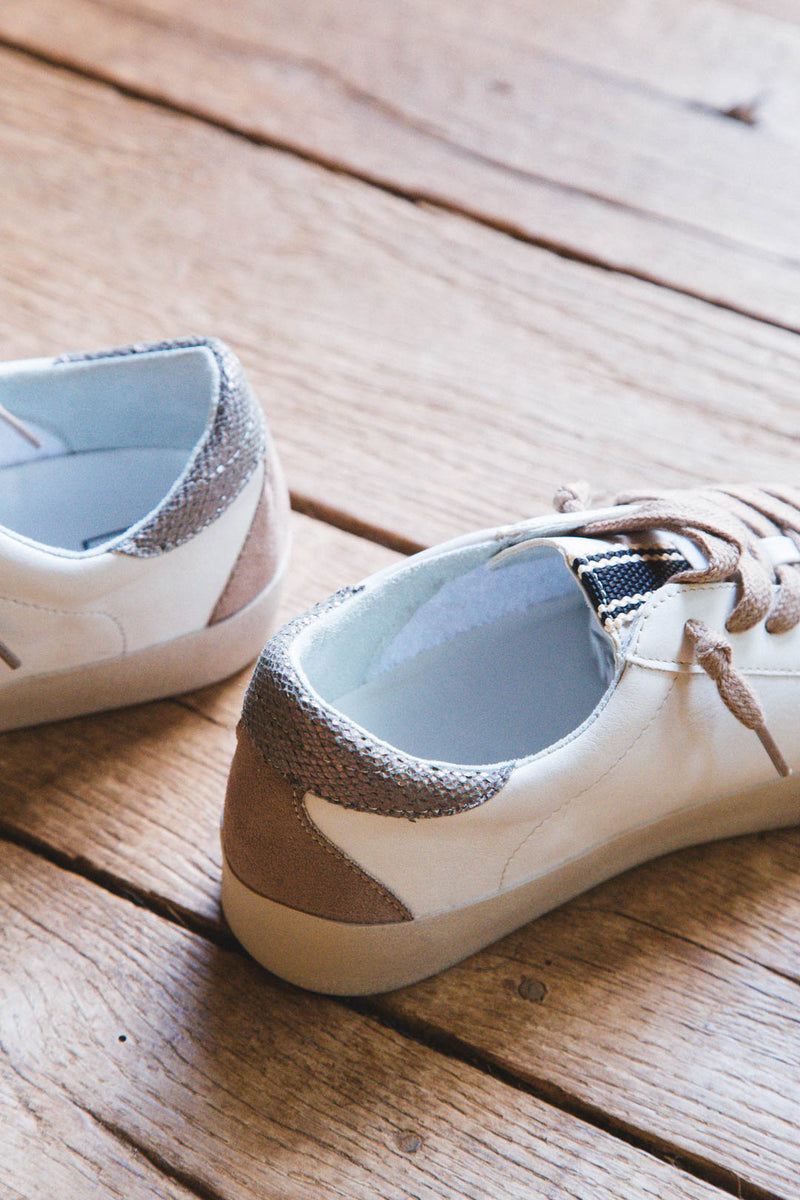 Pilar Lace Up Star Sneaker, White/Taupe | SHUSHOP