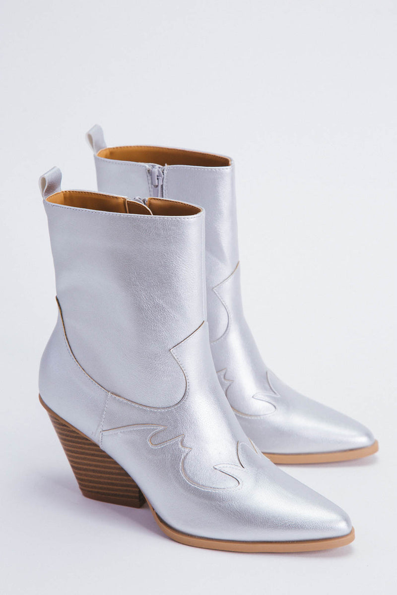Romi Western Boot, Silver Crinkle
