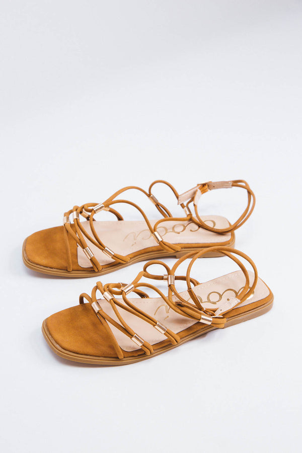 Macy Strappy Flat Sandal, Tan